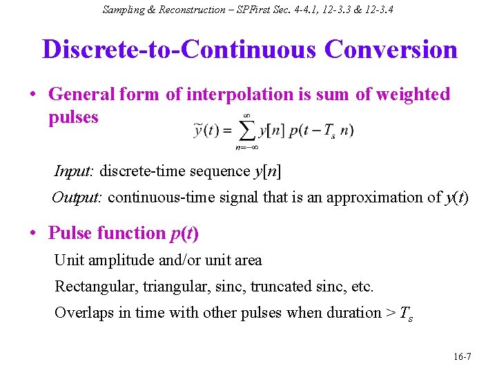 Sampling & Reconstruction – SPFirst Sec. 4 -4. 1, 12 -3. 3 & 12