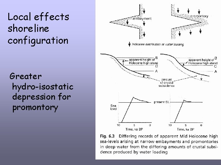 Local effects shoreline configuration Greater hydro-isostatic depression for promontory 