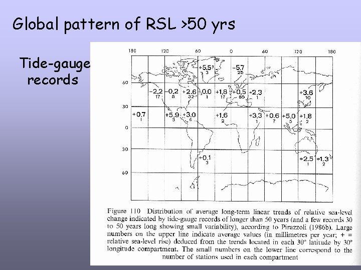 Global pattern of RSL >50 yrs Tide-gauge records 