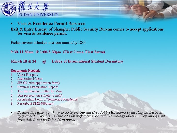  • Visa & Residence Permit Services Exit & Entry Bureau of Shanghai Public