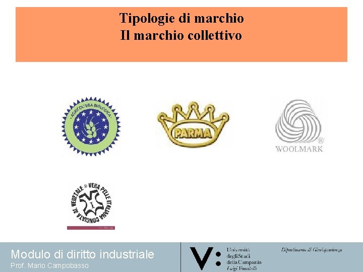 Tipologie di marchio Il marchio collettivo Modulo di diritto industriale Prof. Mario Campobasso 