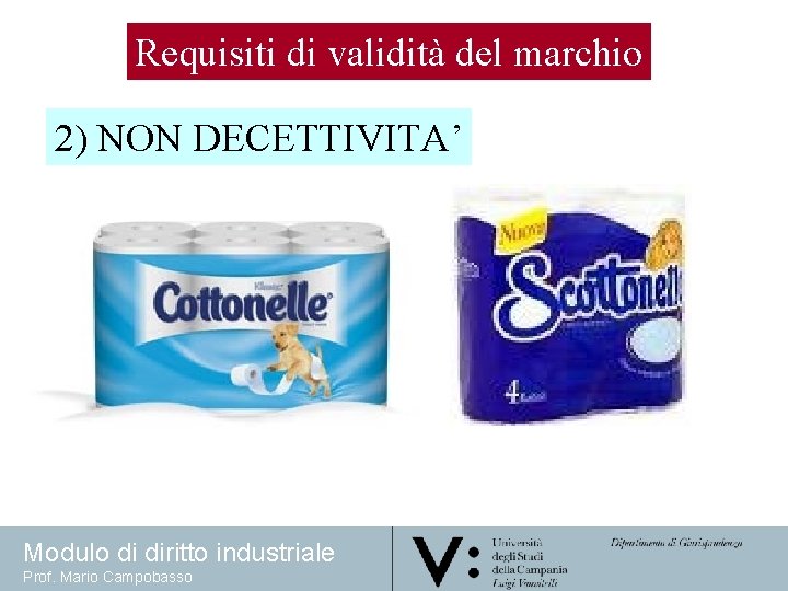 Requisiti di validità del marchio 2) NON DECETTIVITA’ Modulo di diritto industriale Prof. Mario