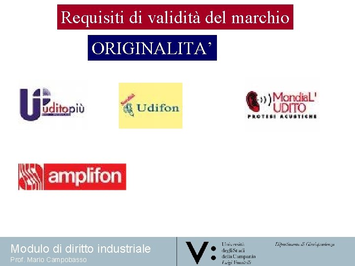 Requisiti di validità del marchio ORIGINALITA’ Modulo di diritto industriale Prof. Mario Campobasso 