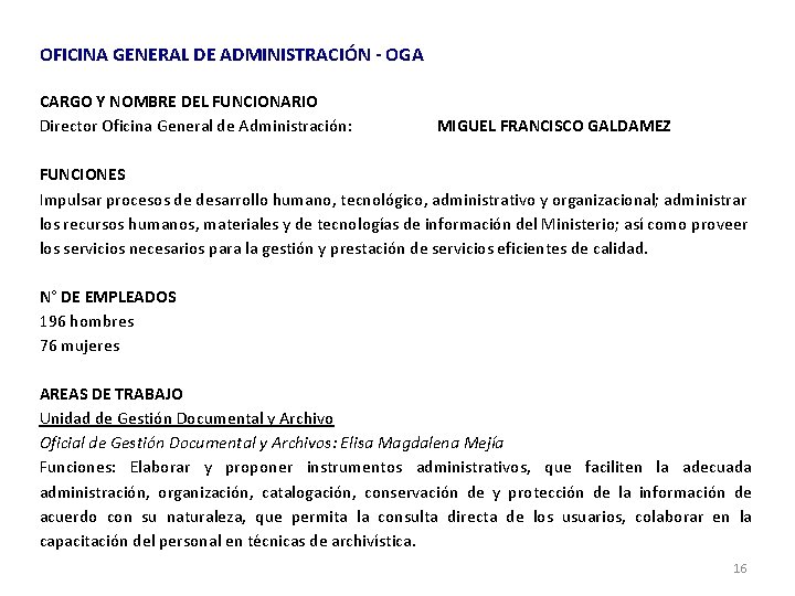 OFICINA GENERAL DE ADMINISTRACIÓN - OGA CARGO Y NOMBRE DEL FUNCIONARIO Director Oficina General OFICINA GENERAL DE ADMINISTRACIÓN - OGA CARGO Y NOMBRE DEL FUNCIONARIO Director Oficina General