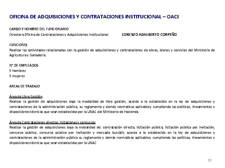 OFICINA DE ADQUISICIONES Y CONTRATACIONES INSTITUCIONAL – OACI CARGO Y NOMBRE DEL FUNCIONARIO Directora