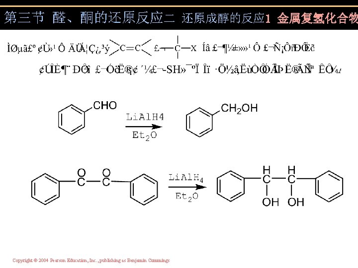 第三节 醛、酮的还原反应二 还原成醇的反应 1 金属复氢化合物 Copyright © 2004 Pearson Education, Inc. , publishing as