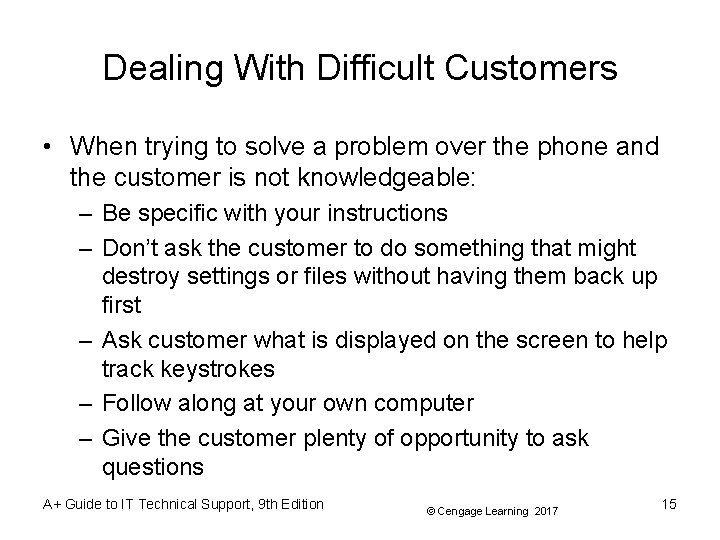 Dealing With Difficult Customers • When trying to solve a problem over the phone Dealing With Difficult Customers • When trying to solve a problem over the phone