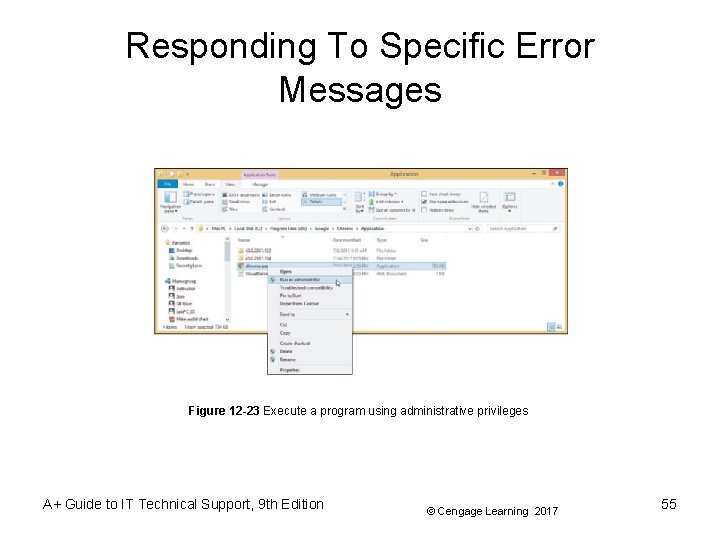 Responding To Specific Error Messages Figure 12 -23 Execute a program using administrative privileges Responding To Specific Error Messages Figure 12 -23 Execute a program using administrative privileges