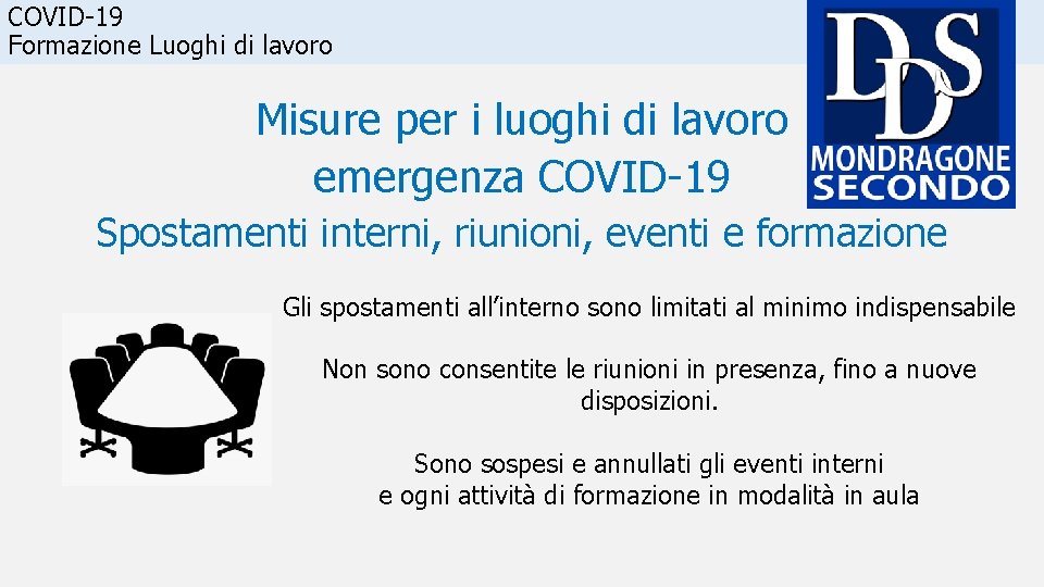 COVID-19 Formazione Luoghi di lavoro Misure per i luoghi di lavoro emergenza COVID-19 Spostamenti