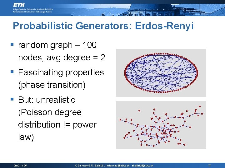 Probabilistic Generators: Erdos-Renyi § random graph – 100 nodes, avg degree = 2 §