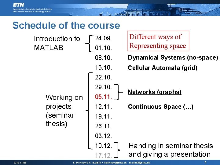 Schedule of the course Introduction to MATLAB 01. 10. Different ways of Representing space