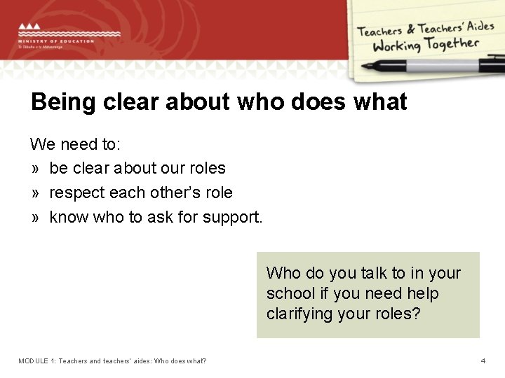 Being clear about who does what We need to: » be clear about our