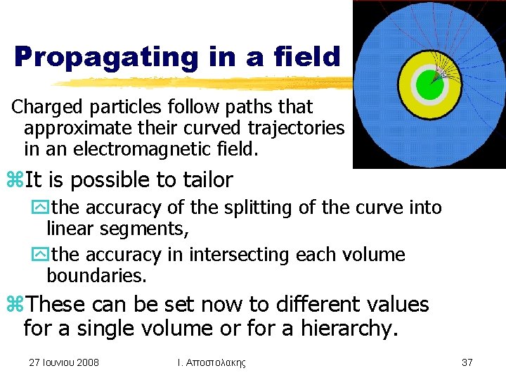 Propagating in a field Charged particles follow paths that approximate their curved trajectories in
