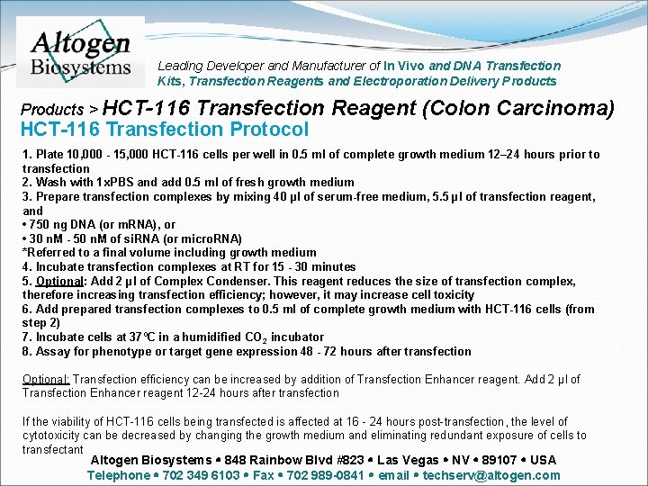 Leading Developer and Manufacturer of In Vivo and DNA Transfection Kits, Transfection Reagents and