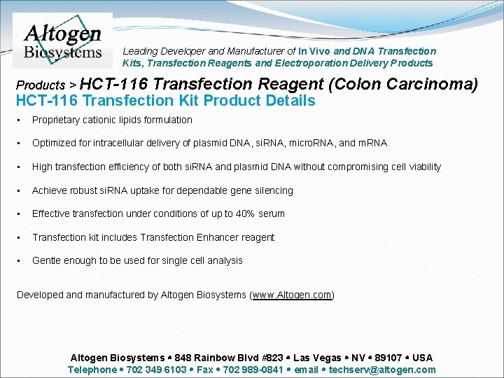 Leading Developer and Manufacturer of In Vivo and DNA Transfection Kits, Transfection Reagents and