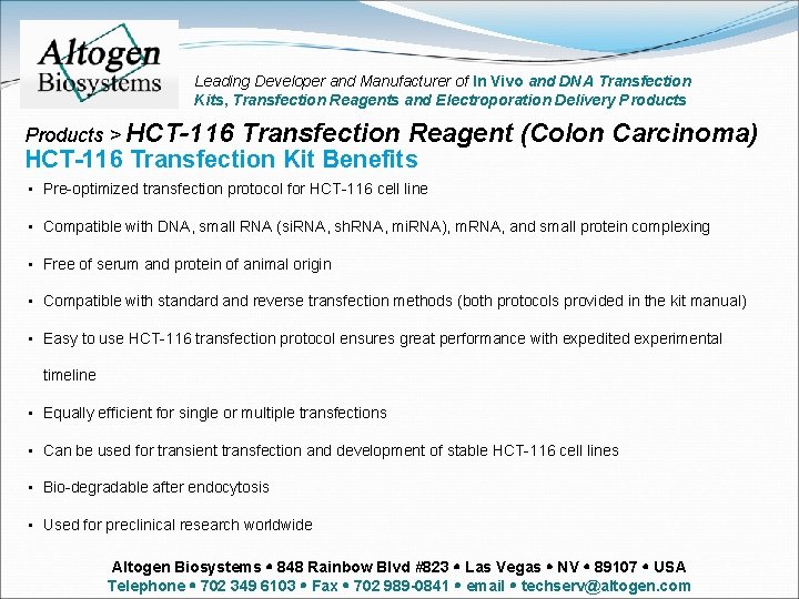 Leading Developer and Manufacturer of In Vivo and DNA Transfection Kits, Transfection Reagents and