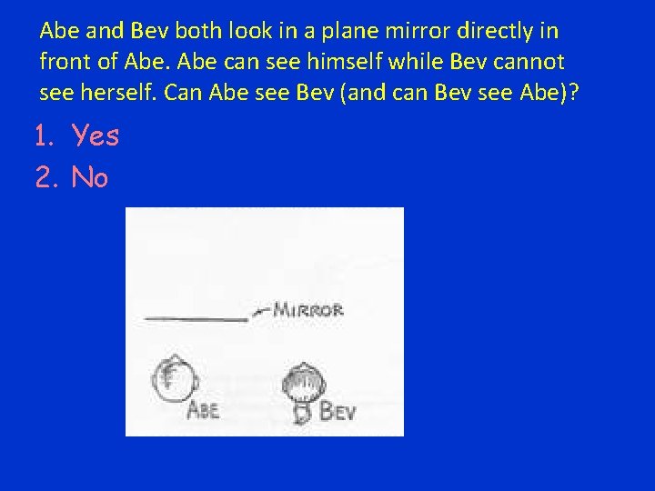 Abe and Bev both look in a plane mirror directly in front of Abe