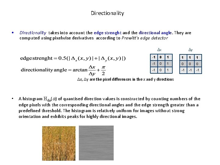 Directionality • Directionality takes into account the edge strenght and the directional angle. They