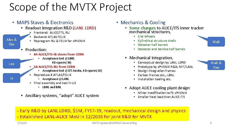 Scope of the MVTX Project • MAPS Staves & Electronics • Readout Integration R&D