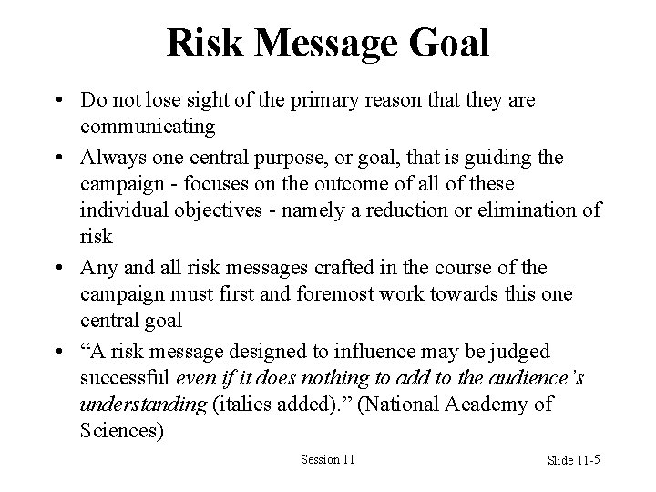 Risk Communication Messages and Materials Session 11 Slide
