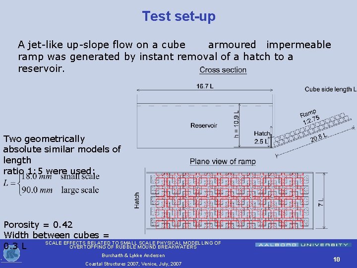 Test set-up A jet-like up-slope flow on a cube armoured impermeable ramp was generated