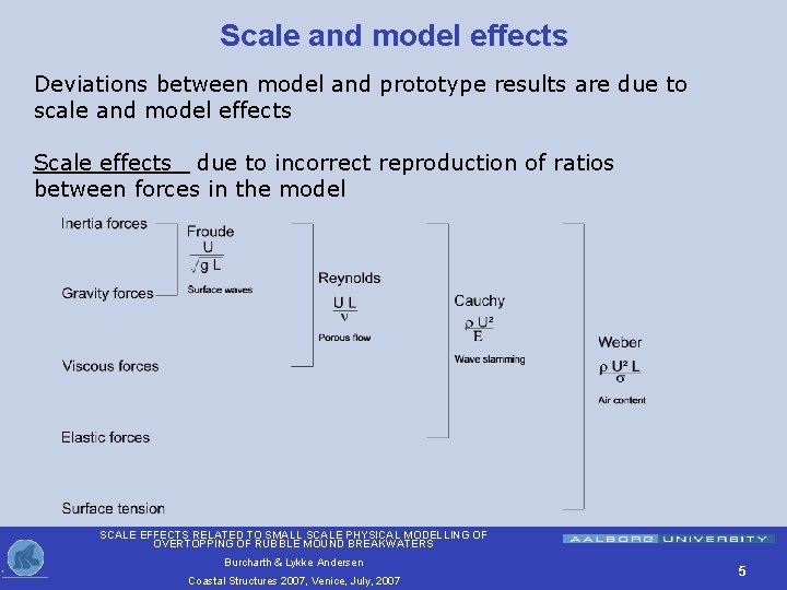 Scale and model effects Deviations between model and prototype results are due to scale