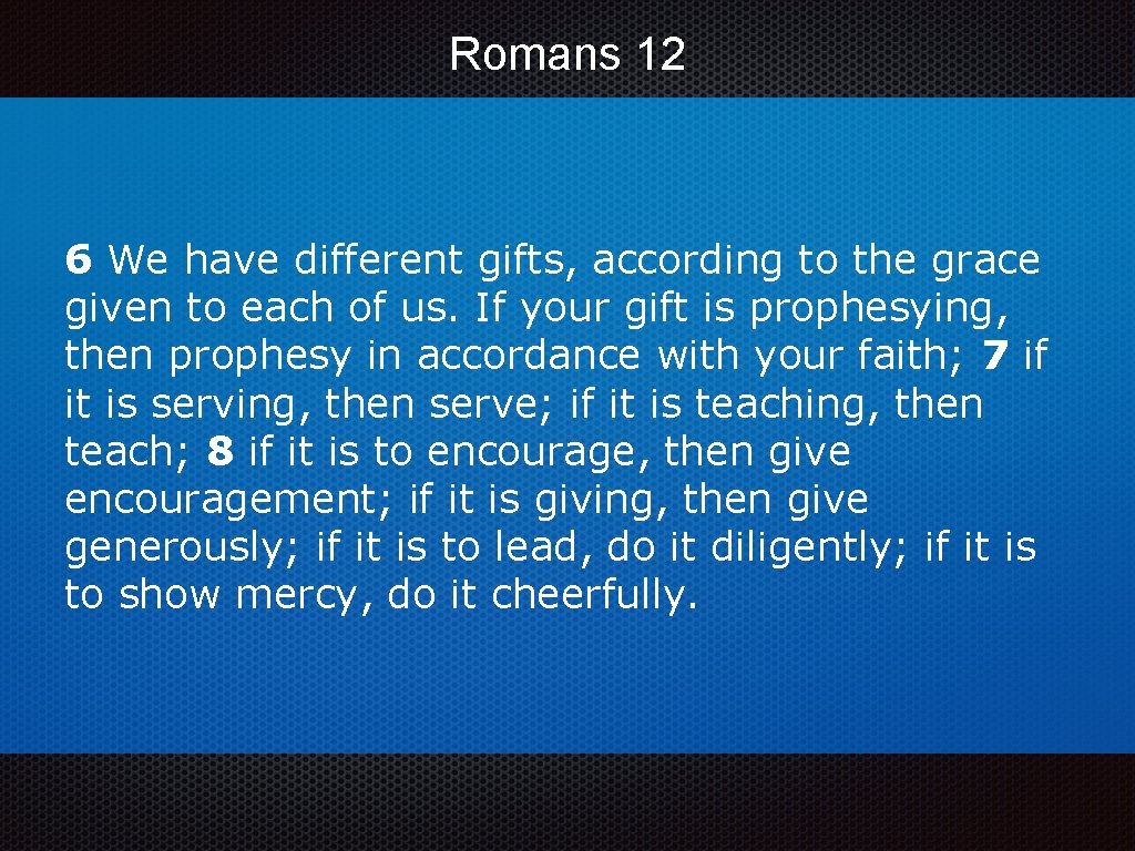 Romans 12 6 We have different gifts, according to the grace given to each