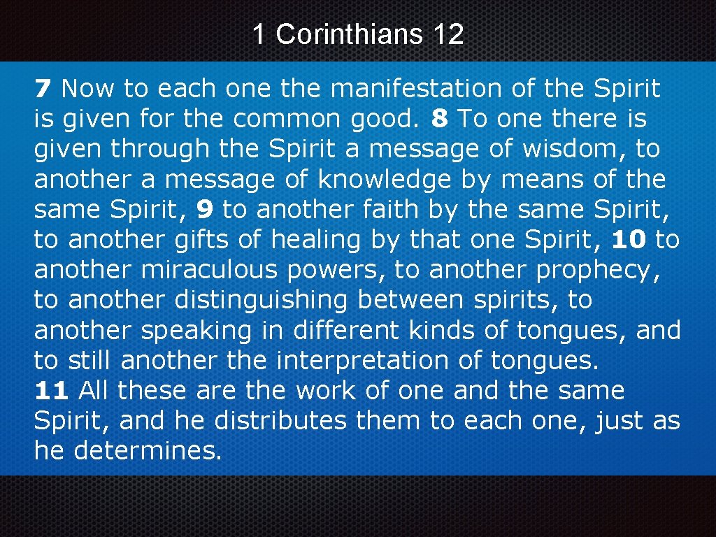 1 Corinthians 12 7 Now to each one the manifestation of the Spirit is 1 Corinthians 12 7 Now to each one the manifestation of the Spirit is