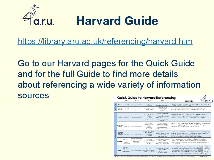 Harvard Guide https: //library. aru. ac. uk/referencing/harvard. htm Go to our Harvard pages for