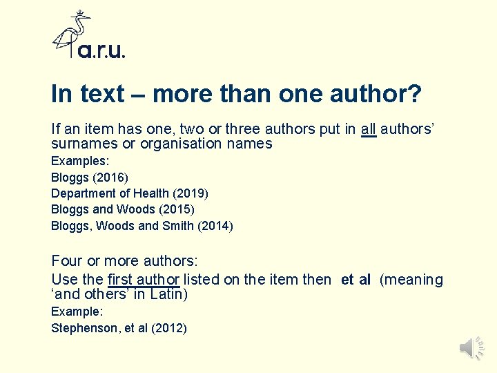 In text – more than one author? If an item has one, two or