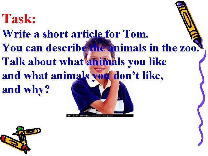 Task: Write a short article for Tom. You can describe the animals in the