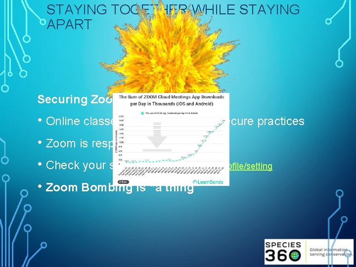 STAYING TOGETHER WHILE STAYING APART Securing Zoom • Online classes and meeting + unsecure