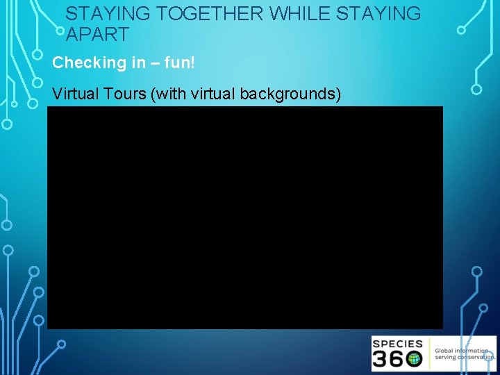 STAYING TOGETHER WHILE STAYING APART Checking in – fun! Virtual Tours (with virtual backgrounds)