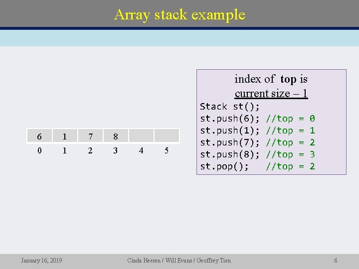 Array stack example index of top is current size – 1 6 1 7