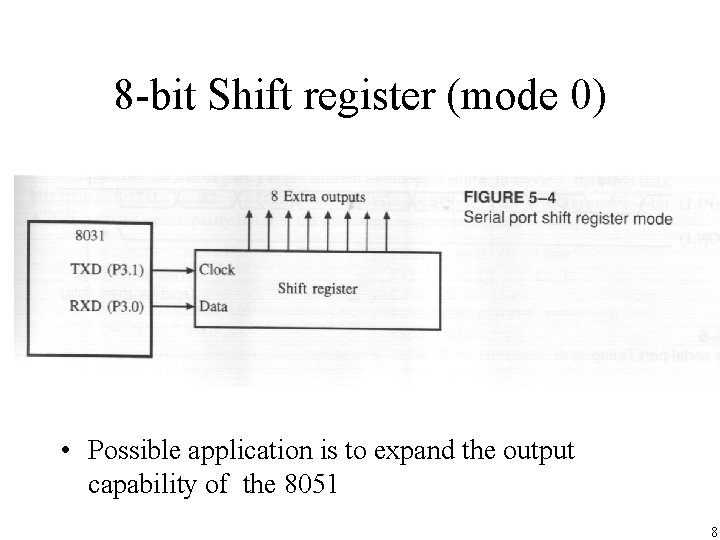 8 -bit Shift register (mode 0) • Possible application is to expand the output