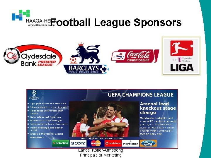 Football League Sponsors Lähde: Kotler-Armstrong Principals of Marketing 