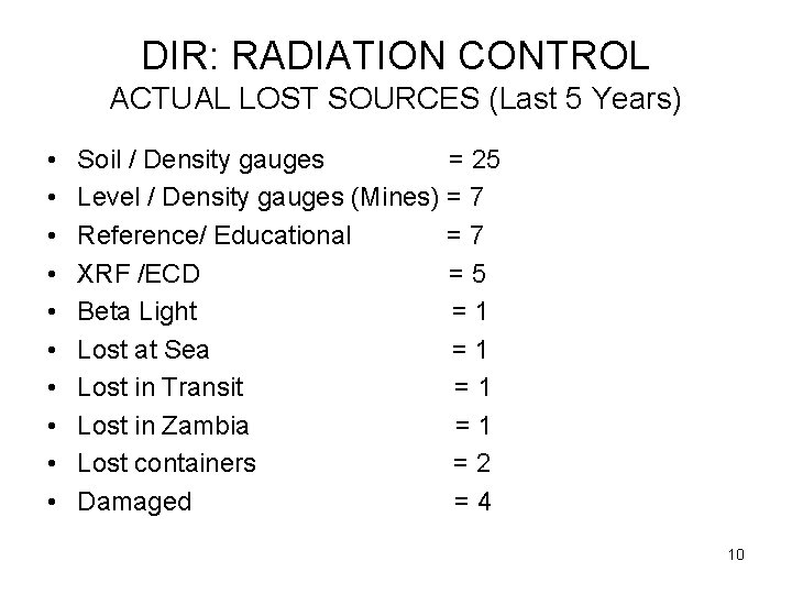 DIR: RADIATION CONTROL ACTUAL LOST SOURCES (Last 5 Years) • • • Soil /