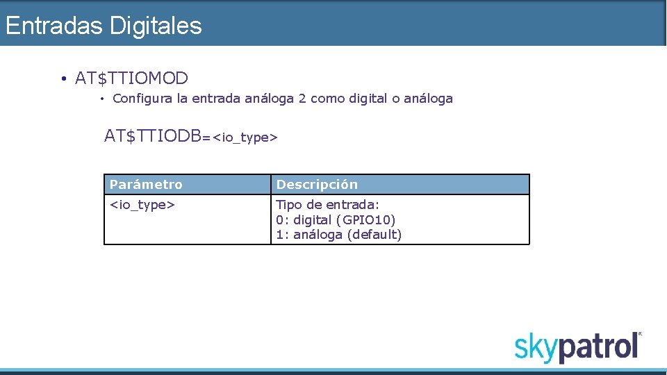 Entradas Digitales • AT$TTIOMOD • Configura la entrada análoga 2 como digital o análoga