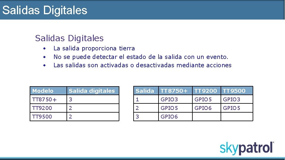 Salidas Digitales • • • La salida proporciona tierra No se puede detectar el