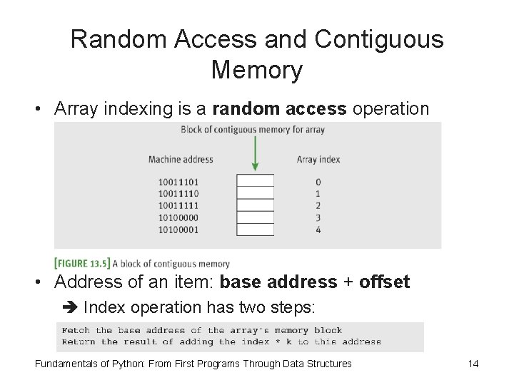 Random Access and Contiguous Memory • Array indexing is a random access operation •