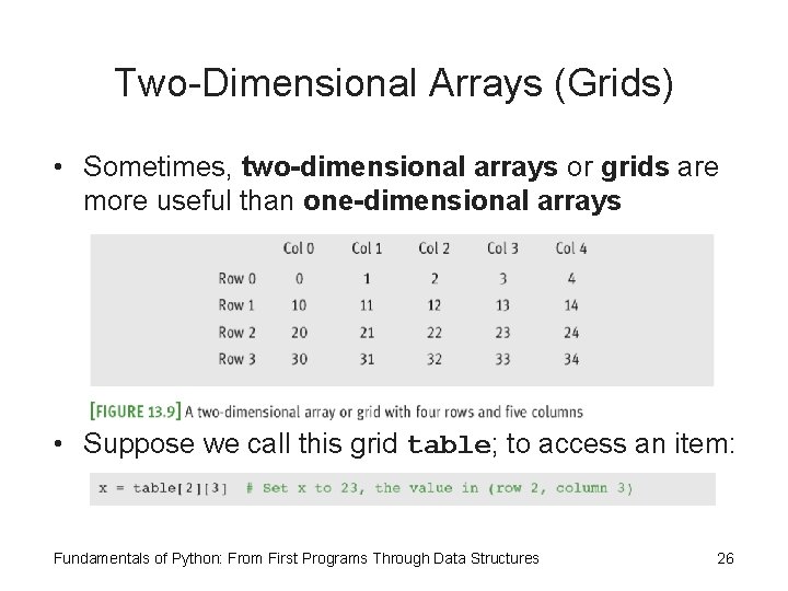 Two-Dimensional Arrays (Grids) • Sometimes, two-dimensional arrays or grids are more useful than one-dimensional