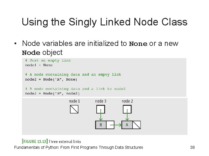 Using the Singly Linked Node Class • Node variables are initialized to None or