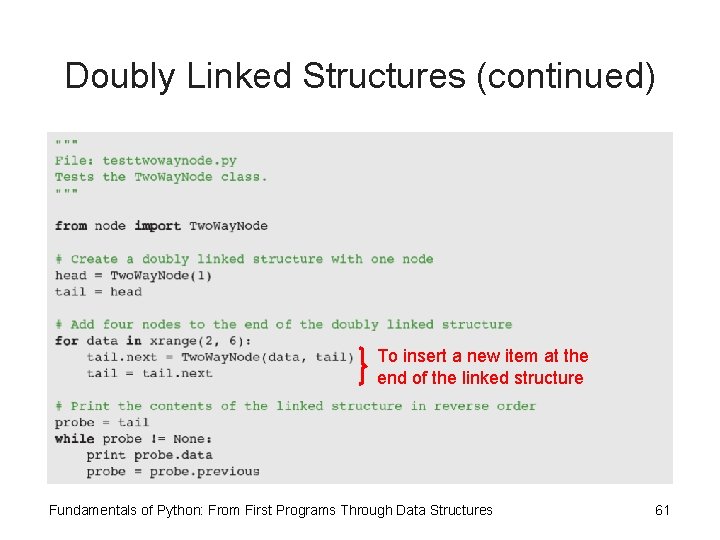 Doubly Linked Structures (continued) To insert a new item at the end of the