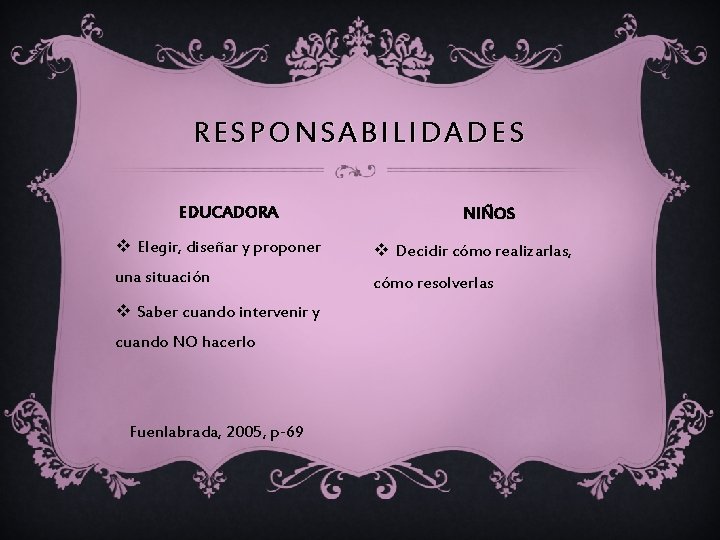 RESPONSABILIDADES EDUCADORA NIÑOS v Elegir, diseñar y proponer v Decidir cómo realizarlas, una situación