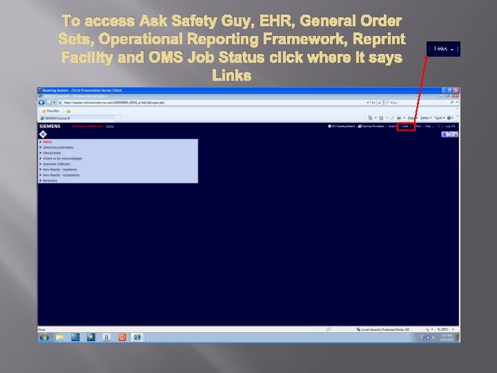 To access Ask Safety Guy, EHR, General Order Sets, Operational Reporting Framework, Reprint Facility