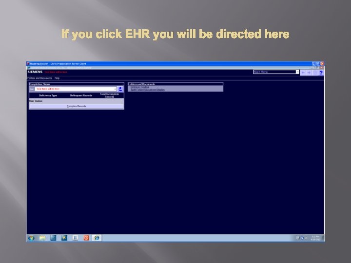 If you click EHR you will be directed here 