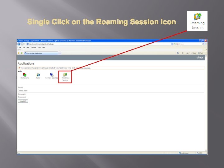 Single Click on the Roaming Session Icon 