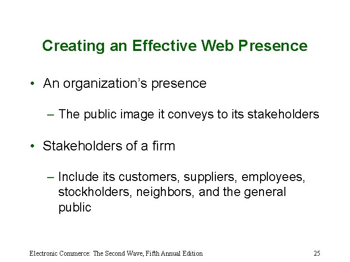 Creating an Effective Web Presence • An organization’s presence – The public image it