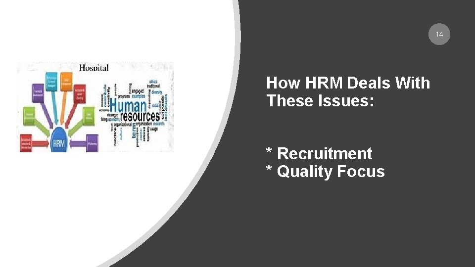 14 “ How HRM Deals With These Issues: * Recruitment * Quality Focus 