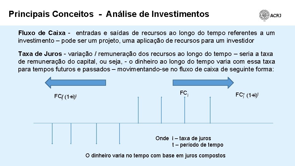 Principais Conceitos - Análise de Investimentos Fluxo de Caixa - entradas e saídas de